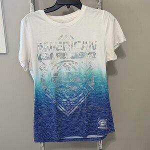 American Fighter White to Teal to Blue Ombre Graphic Tee